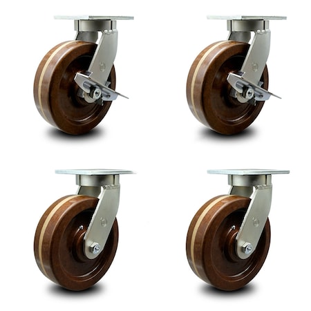 Service Caster 12 Inch Heavy Duty High Temp Phenolic Caster Swivel Locks 2 Brakes SCC, 4PK SCC-KP92S1230-PHRHT-SLB-BSL-2-BSL-2